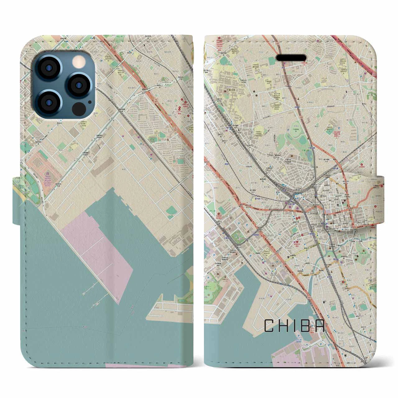 【千葉(千葉県)】地図柄iPhoneケース(手帳タイプ)ナチュラル・iPhone 12 / 12 Pro 用