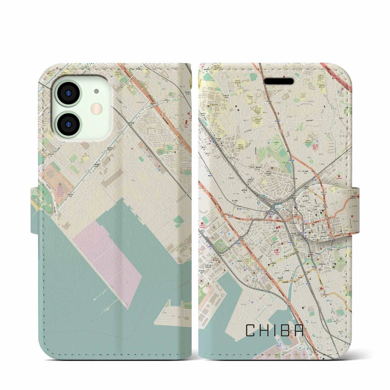 【千葉(千葉県)】地図柄iPhoneケース(手帳タイプ)ナチュラル・iPhone 12 mini 用