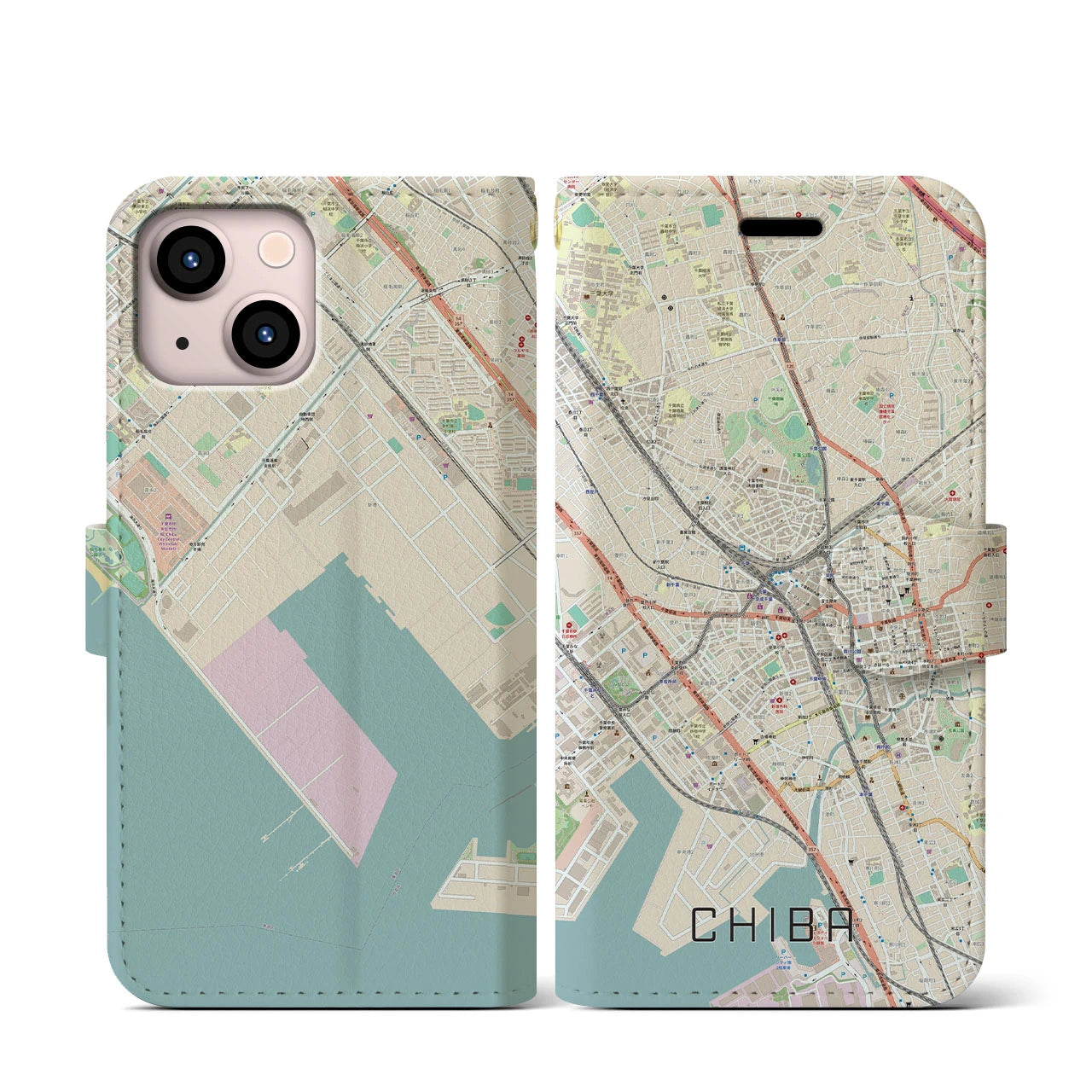 【千葉(千葉県)】地図柄iPhoneケース(手帳タイプ)ナチュラル・iPhone 13 mini 用