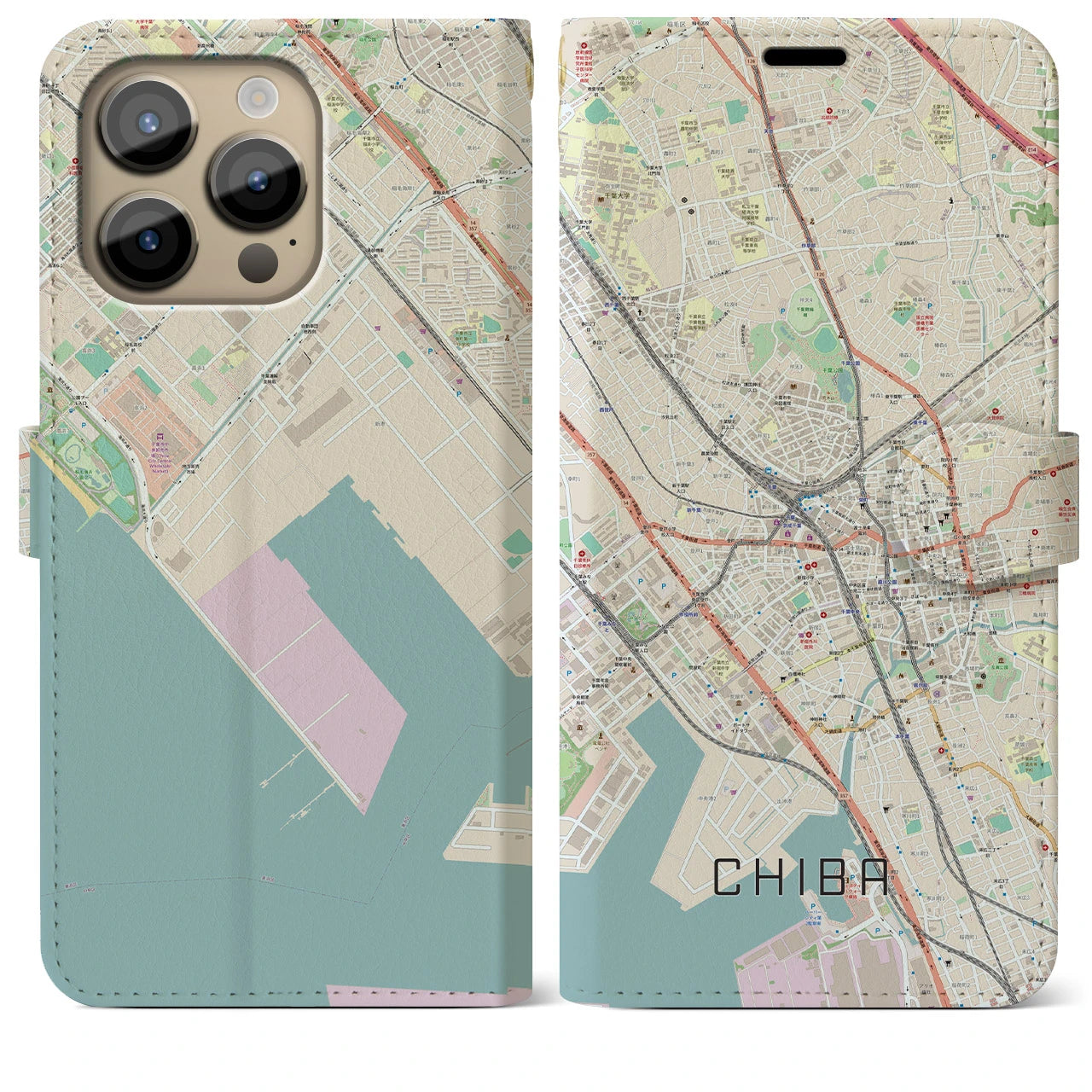 【千葉(千葉県)】地図柄iPhoneケース(手帳タイプ)ナチュラル・iPhone 14 Pro Max 用