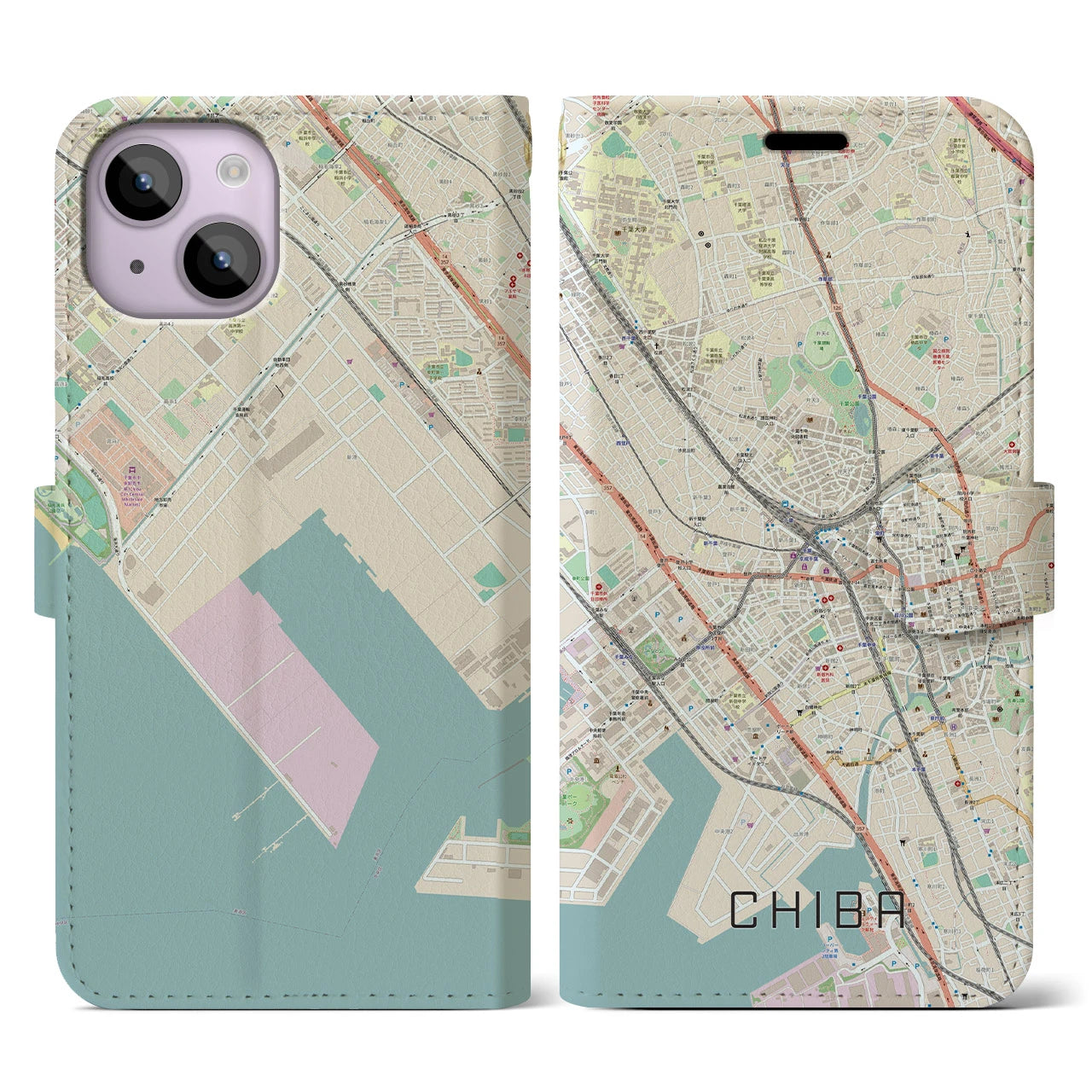 【千葉(千葉県)】地図柄iPhoneケース(手帳タイプ)ナチュラル・iPhone 14 用