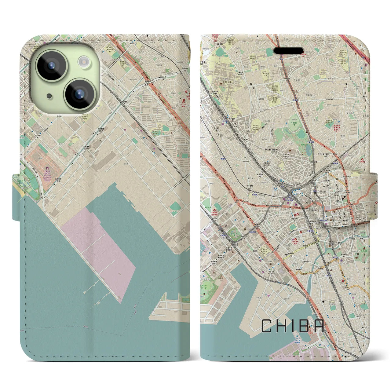 【千葉(千葉県)】地図柄iPhoneケース(手帳タイプ)ナチュラル・iPhone 15 用