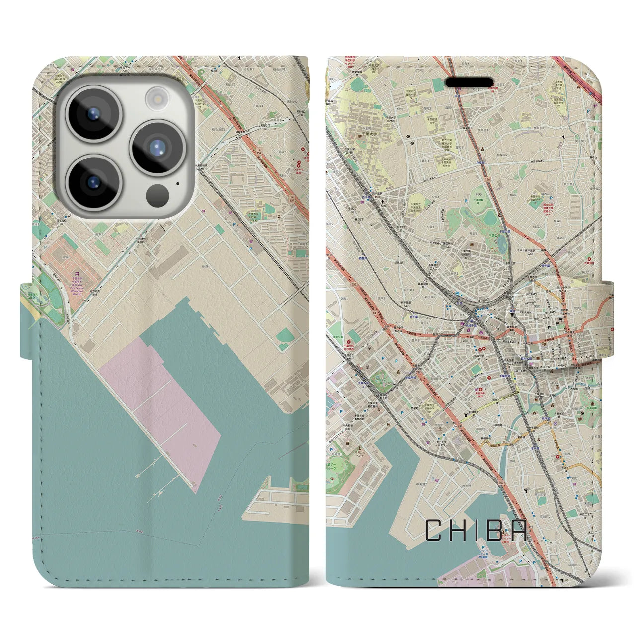【千葉(千葉県)】地図柄iPhoneケース(手帳タイプ)ナチュラル・iPhone 15 Pro 用