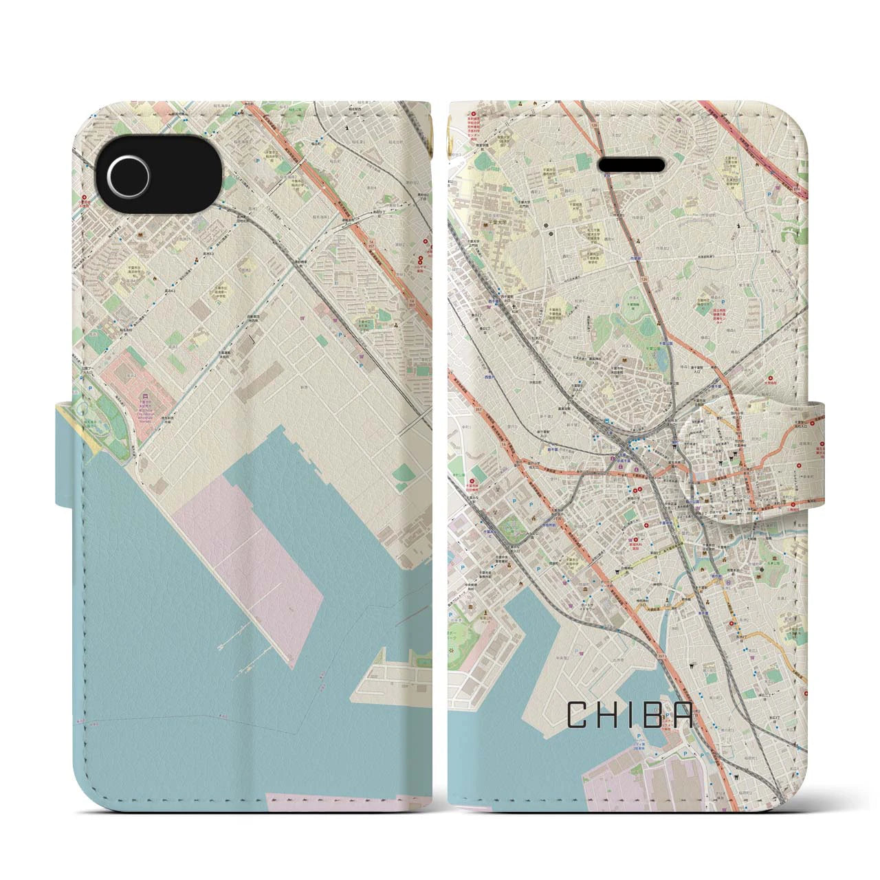 【千葉(千葉県)】地図柄iPhoneケース(手帳タイプ)ナチュラル・iPhone SE(第3 / 第2世代) / 8 / 7 / 6s / 6 用