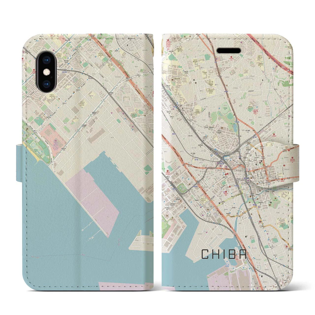 【千葉(千葉県)】地図柄iPhoneケース(手帳タイプ)ナチュラル・iPhone XS / X 用