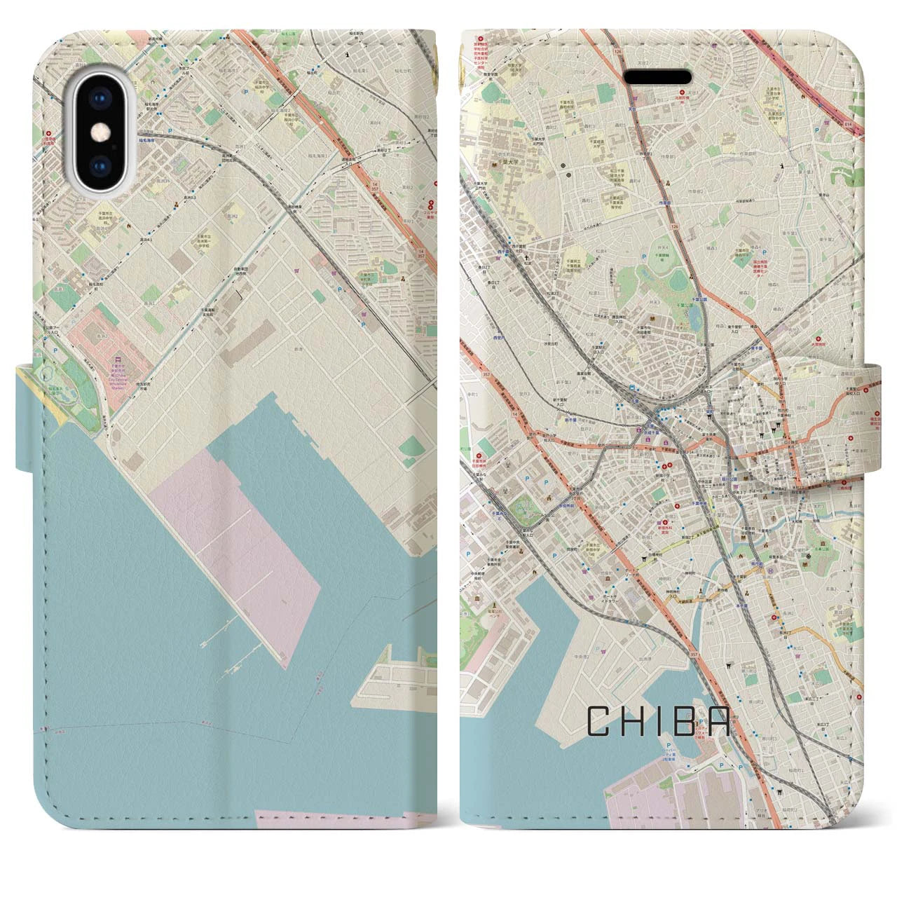 【千葉(千葉県)】地図柄iPhoneケース(手帳タイプ)ナチュラル・iPhone XS Max 用