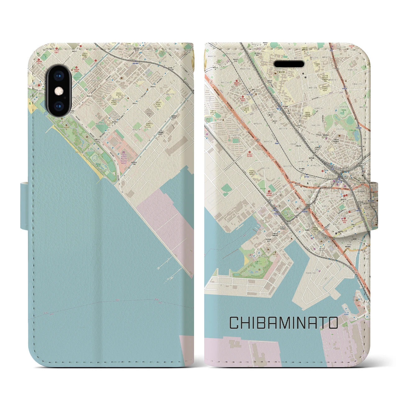 【千葉みなと(千葉県)】地図柄iPhoneケース(手帳タイプ)ナチュラル・iPhone XS / X 用