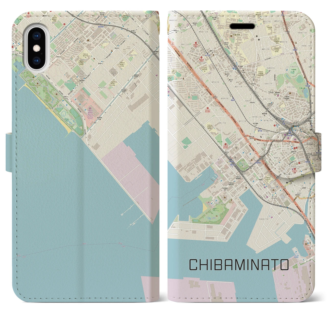 【千葉みなと(千葉県)】地図柄iPhoneケース(手帳タイプ)ナチュラル・iPhone XS Max 用