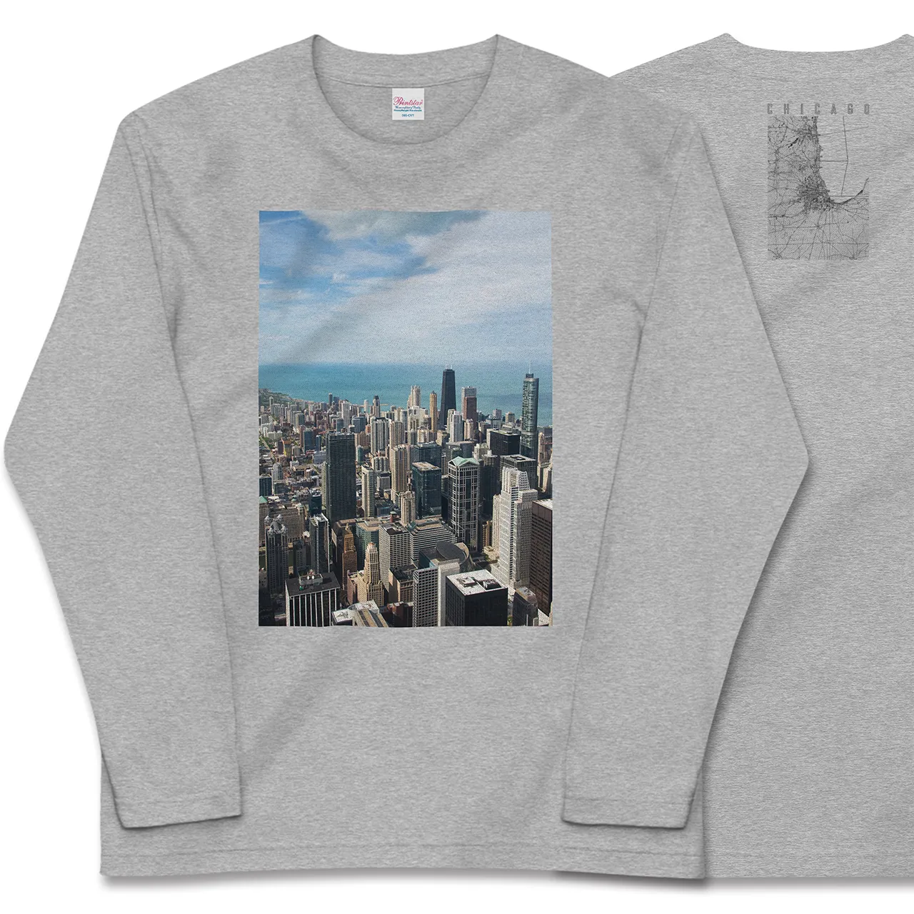 【シカゴ(アメリカ)】Map World ロングスリーブTシャツ