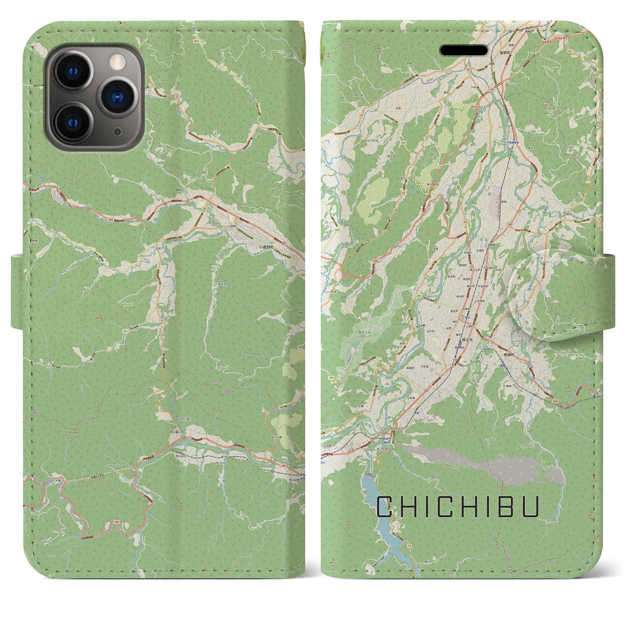【秩父(埼玉県)】地図柄iPhoneケース(手帳タイプ)ナチュラル・iPhone 11 Pro Max 用