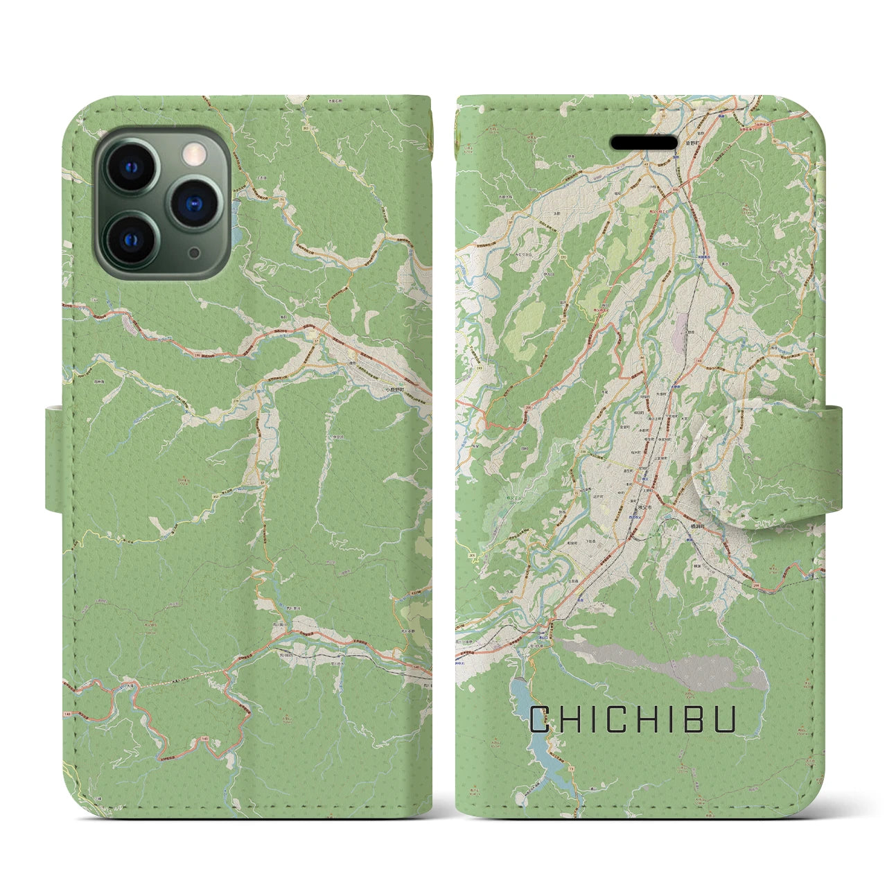 【秩父(埼玉県)】地図柄iPhoneケース(手帳タイプ)ナチュラル・iPhone 11 Pro 用
