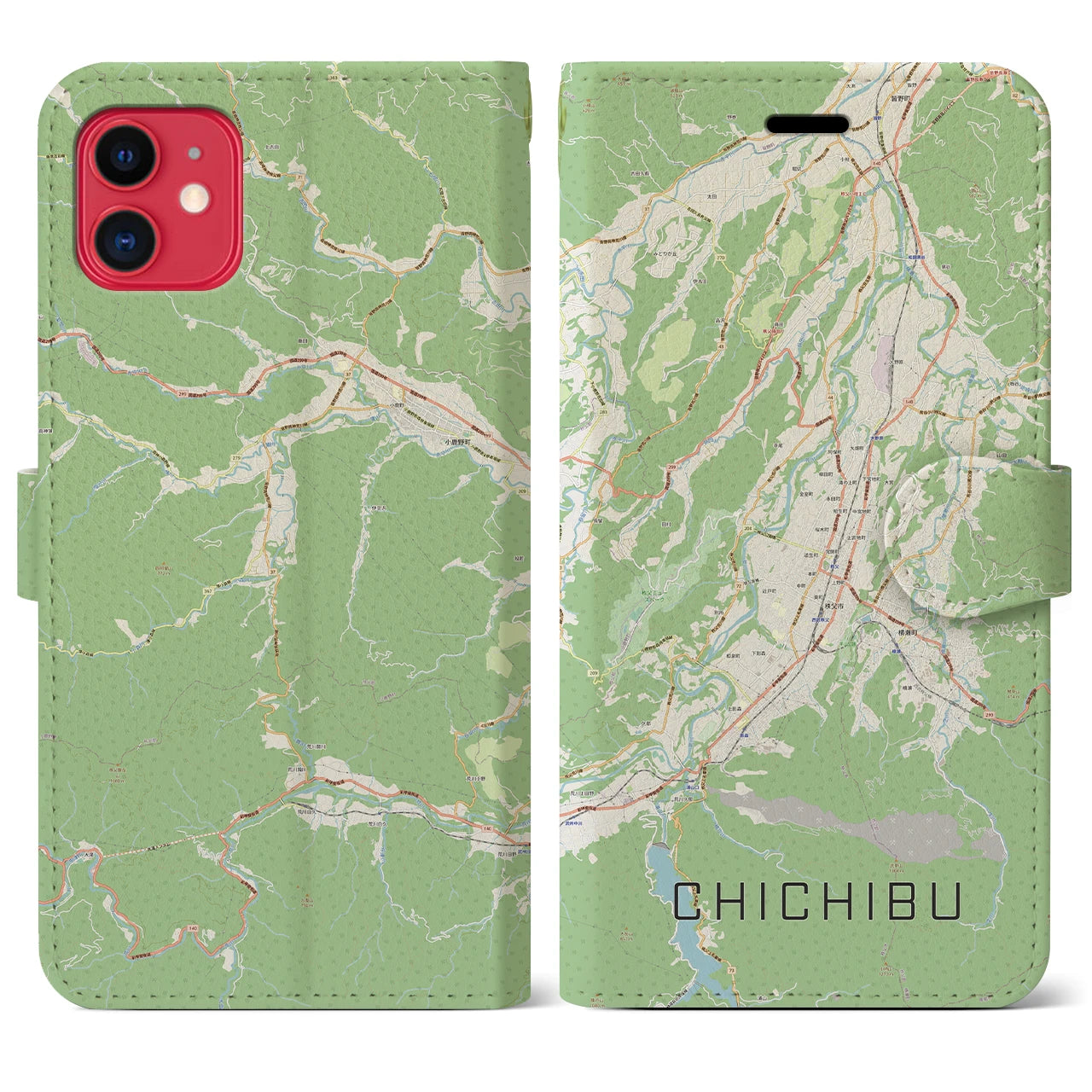 【秩父(埼玉県)】地図柄iPhoneケース(手帳タイプ)ナチュラル・iPhone 11 用