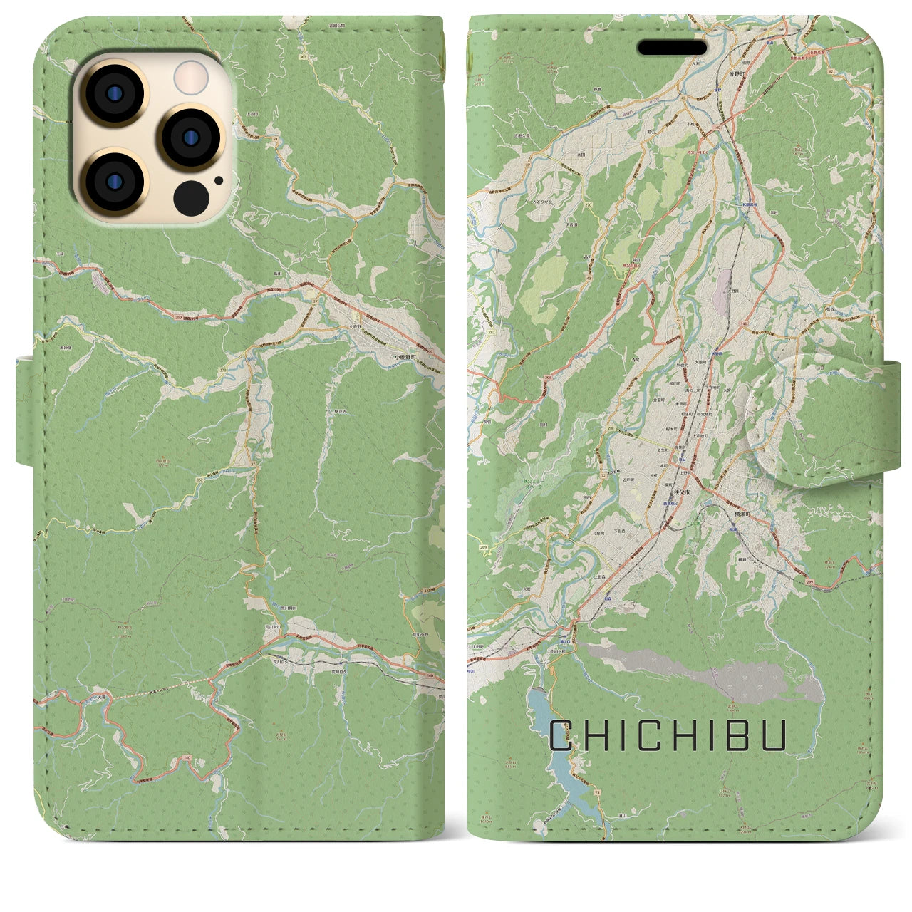 【秩父(埼玉県)】地図柄iPhoneケース(手帳タイプ)ナチュラル・iPhone 12 Pro Max 用