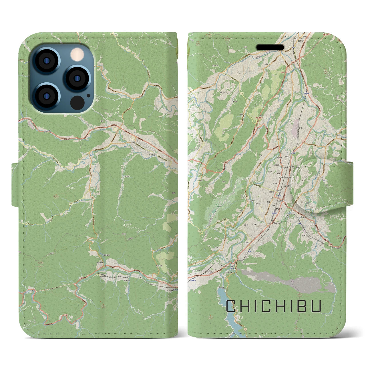 【秩父(埼玉県)】地図柄iPhoneケース(手帳タイプ)ナチュラル・iPhone 12 / 12 Pro 用