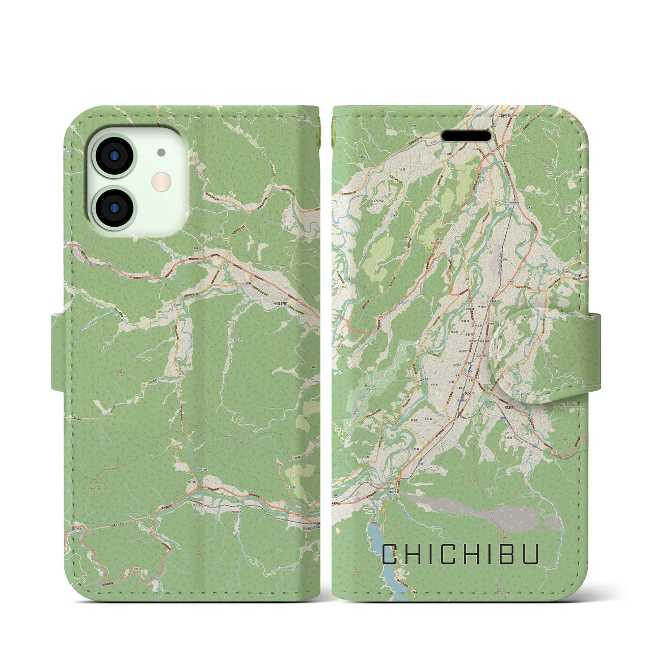 【秩父(埼玉県)】地図柄iPhoneケース(手帳タイプ)ナチュラル・iPhone 12 mini 用