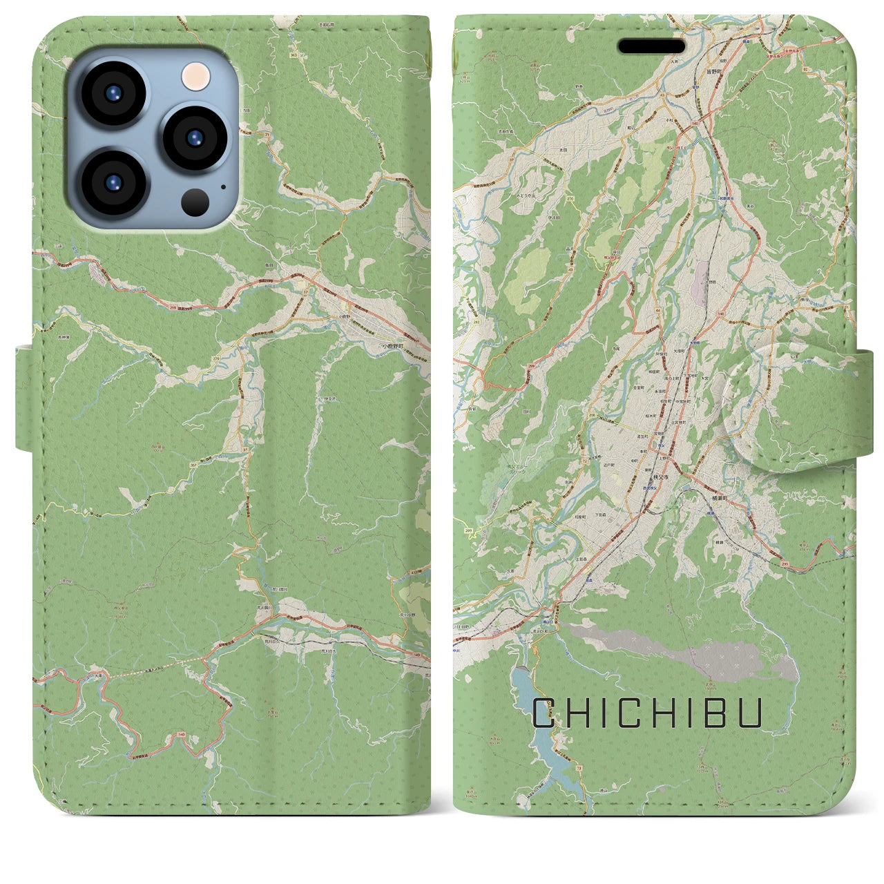 【秩父(埼玉県)】地図柄iPhoneケース(手帳タイプ)ナチュラル・iPhone 13 Pro Max 用