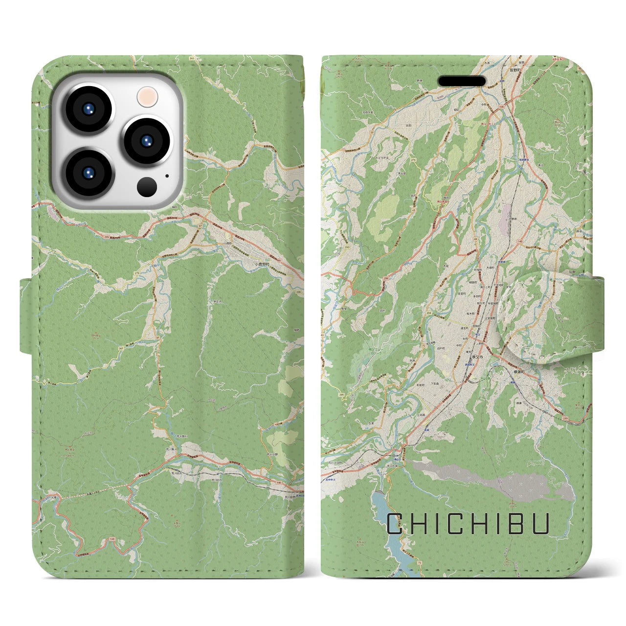 【秩父(埼玉県)】地図柄iPhoneケース(手帳タイプ)ナチュラル・iPhone 13 Pro 用