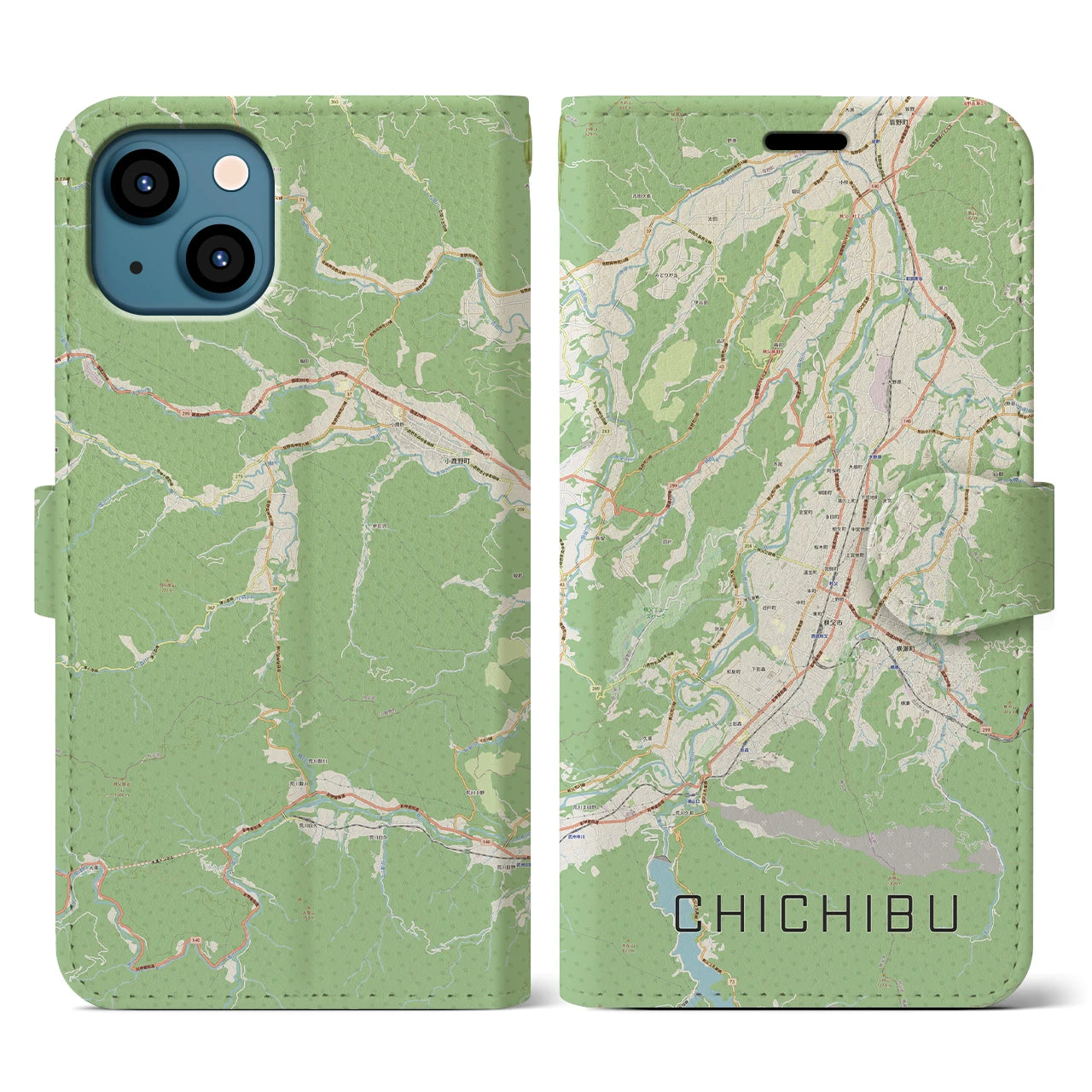【秩父(埼玉県)】地図柄iPhoneケース(手帳タイプ)ナチュラル・iPhone 13 用