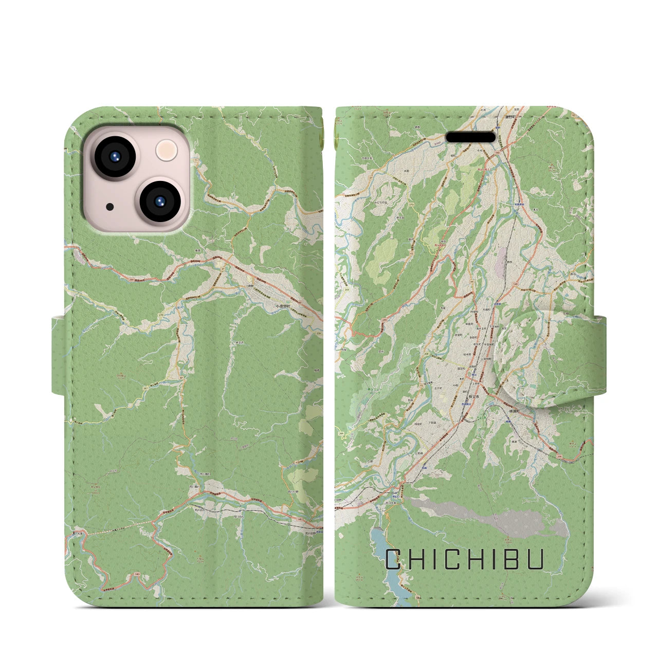 【秩父(埼玉県)】地図柄iPhoneケース(手帳タイプ)ナチュラル・iPhone 13 mini 用