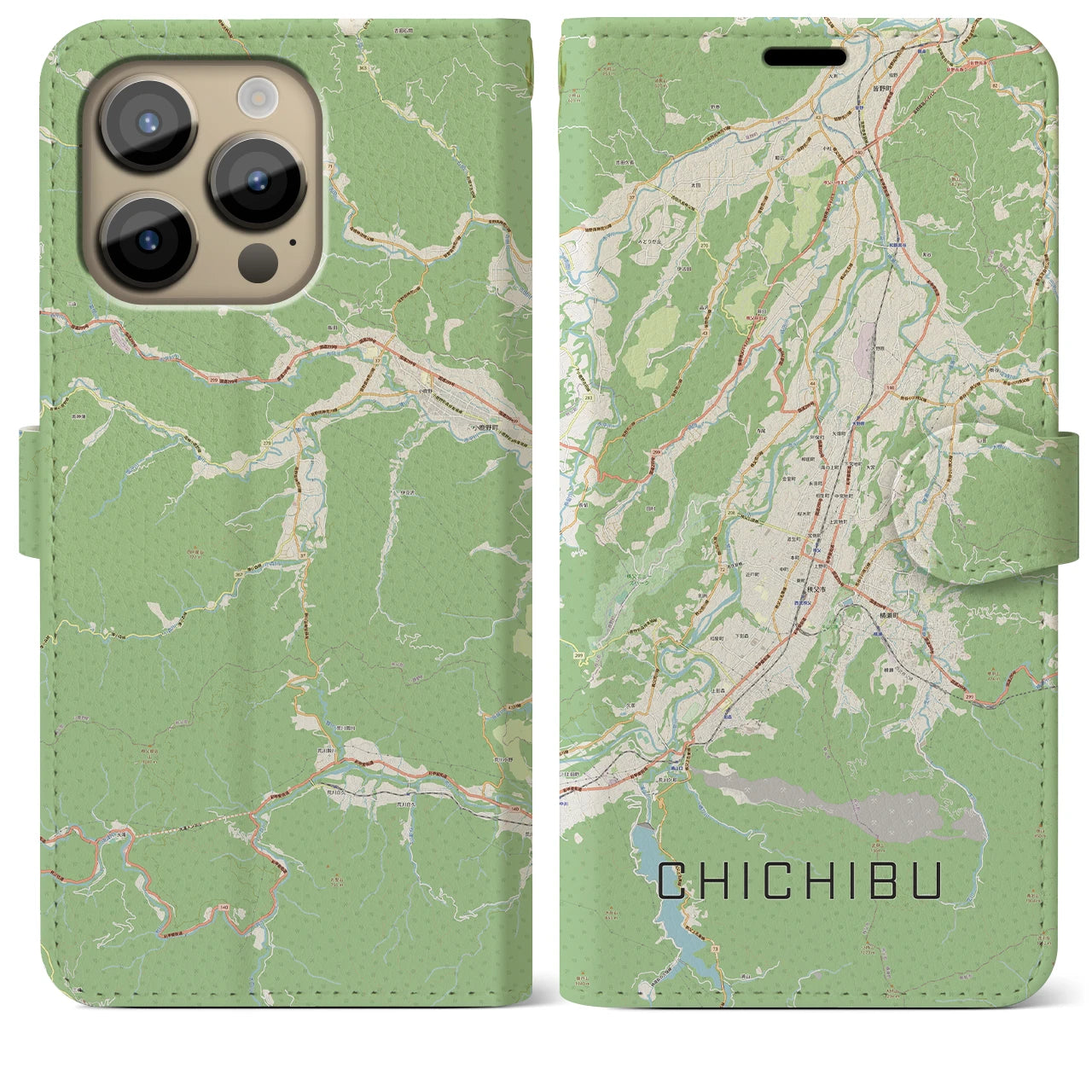 【秩父(埼玉県)】地図柄iPhoneケース(手帳タイプ)ナチュラル・iPhone 14 Pro Max 用