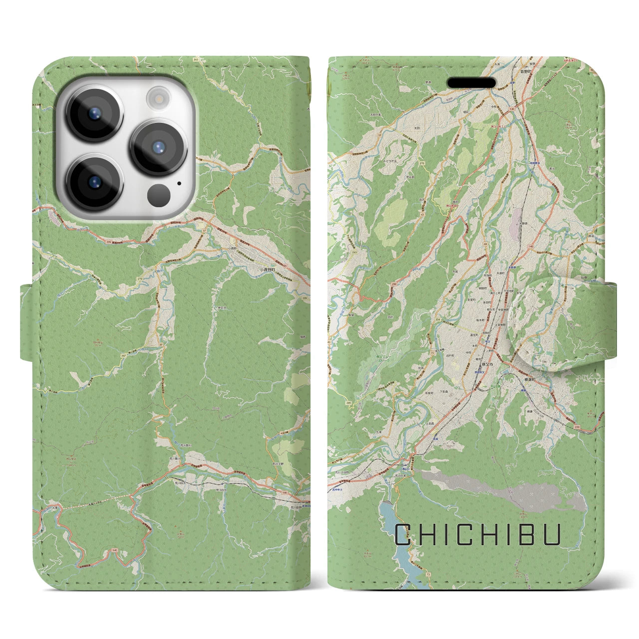 【秩父(埼玉県)】地図柄iPhoneケース(手帳タイプ)ナチュラル・iPhone 14 Pro 用