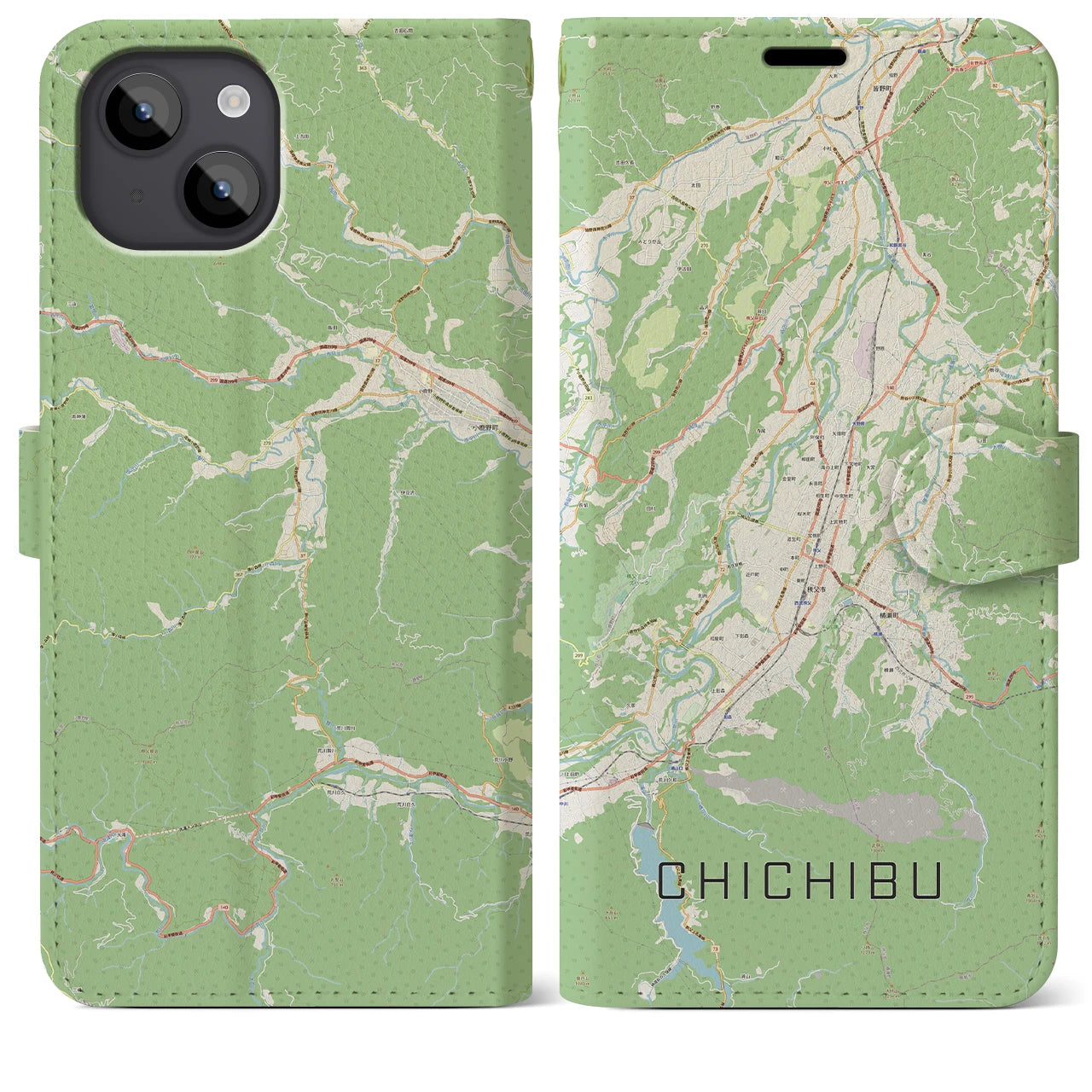 【秩父(埼玉県)】地図柄iPhoneケース(手帳タイプ)ナチュラル・iPhone 14 Plus 用