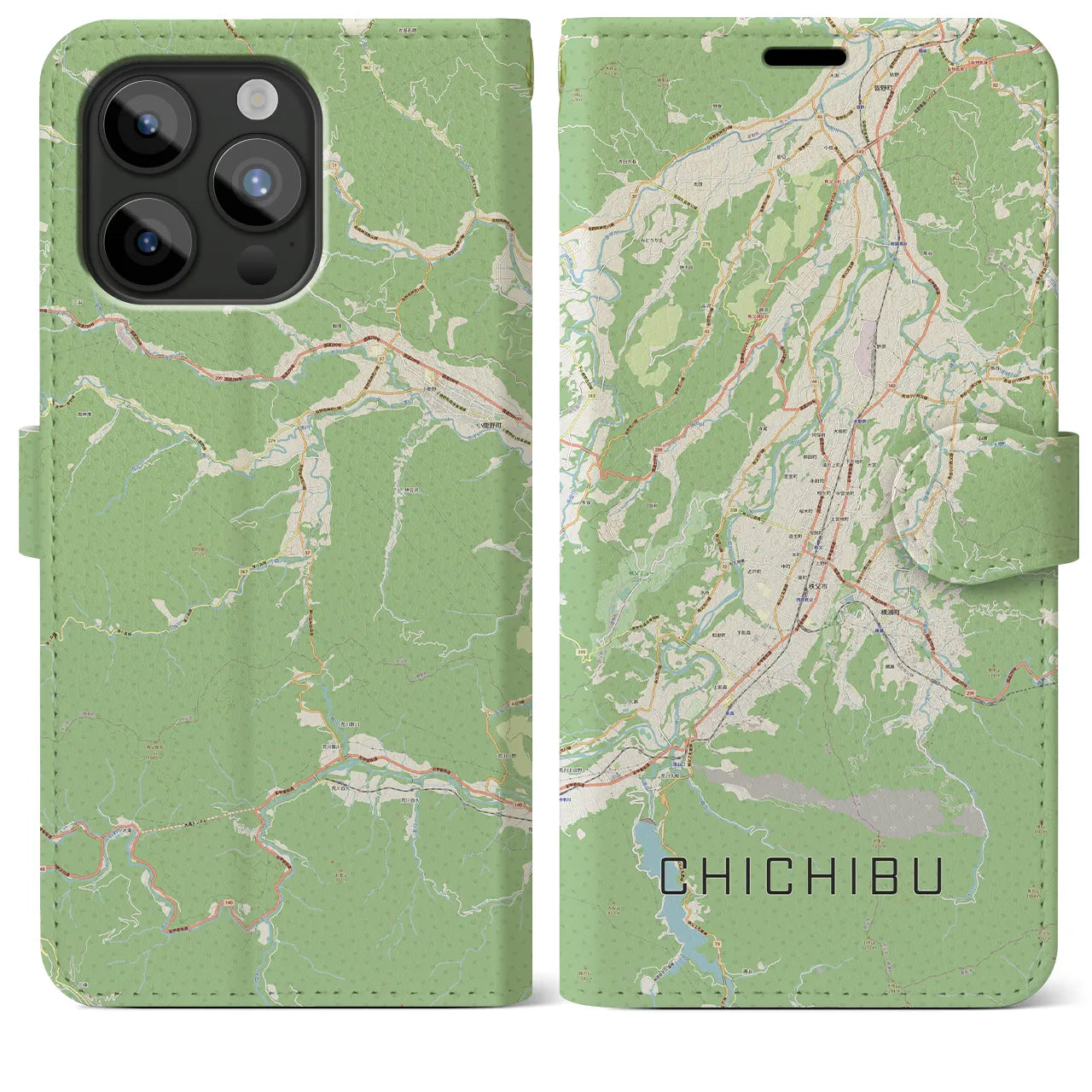 【秩父(埼玉県)】地図柄iPhoneケース(手帳タイプ)ナチュラル・iPhone 15 Pro Max 用