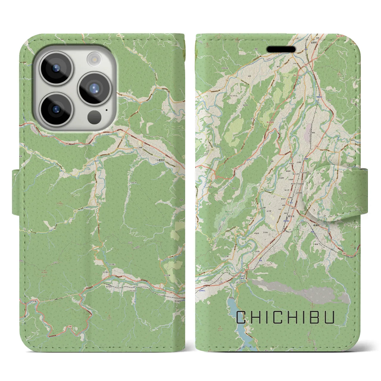【秩父(埼玉県)】地図柄iPhoneケース(手帳タイプ)ナチュラル・iPhone 15 Pro 用