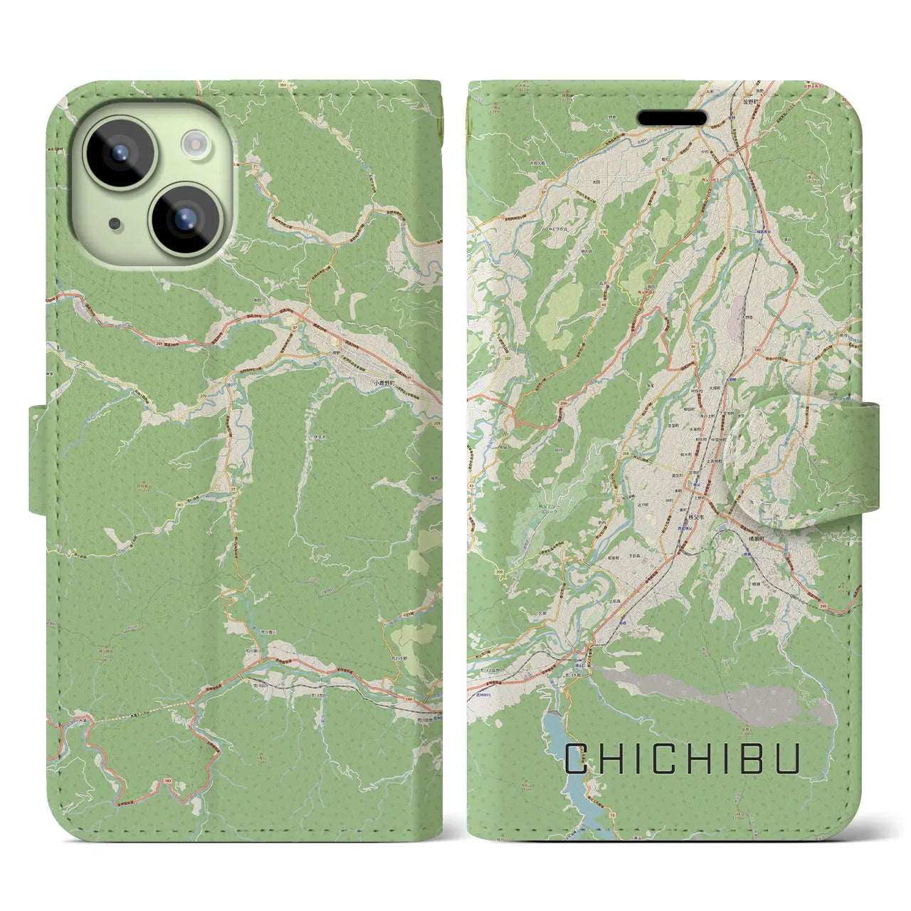【秩父(埼玉県)】地図柄iPhoneケース(手帳タイプ)ナチュラル・iPhone 15 用