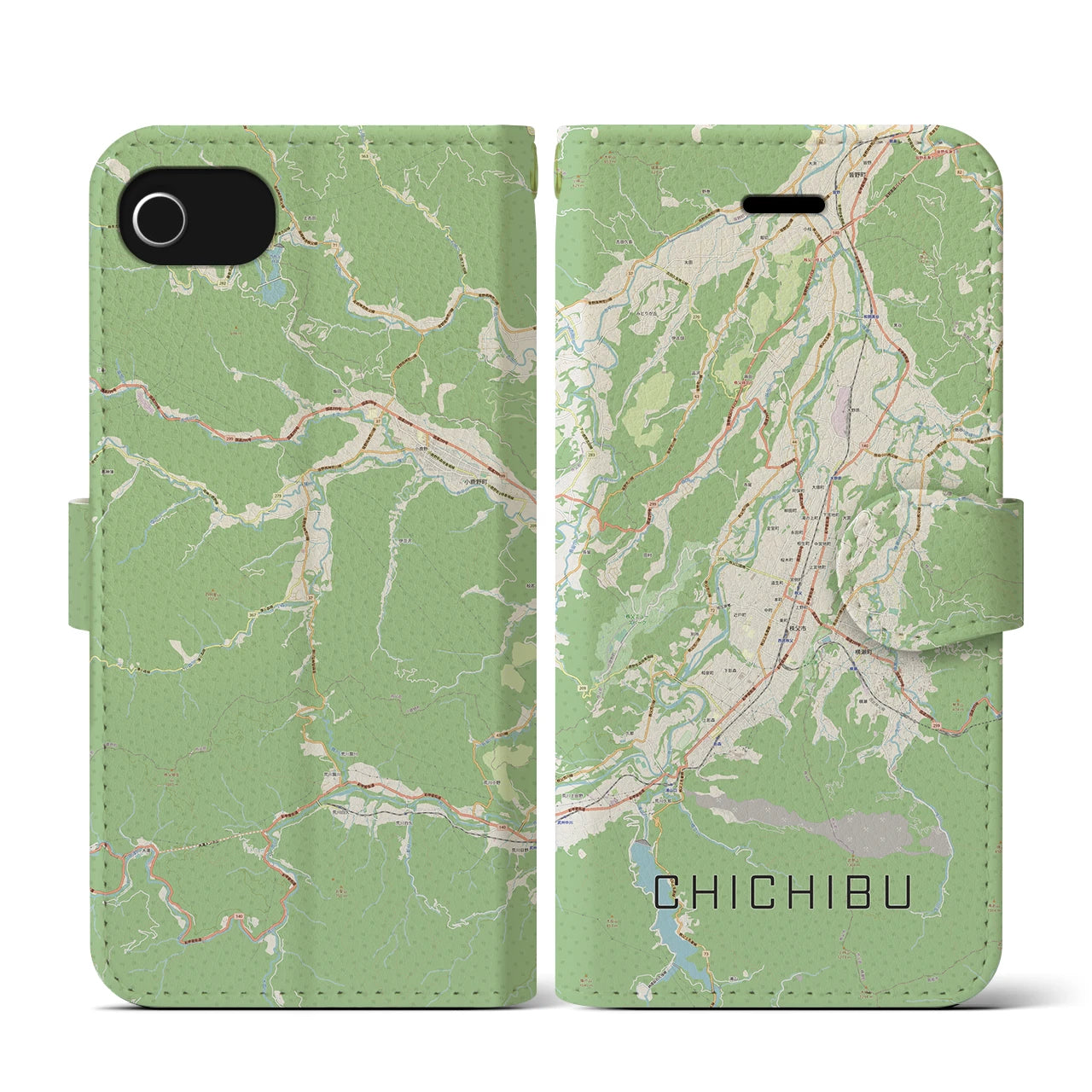 【秩父(埼玉県)】地図柄iPhoneケース(手帳タイプ)ナチュラル・iPhone SE(第3 / 第2世代) / 8 / 7 / 6s / 6 用