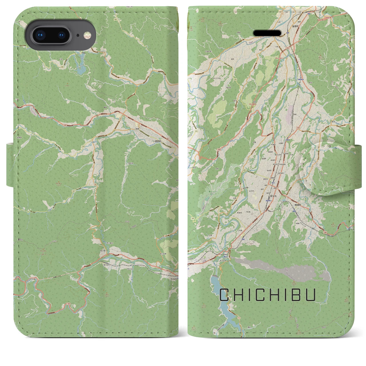 【秩父(埼玉県)】地図柄iPhoneケース(手帳タイプ)ナチュラル・iPhone 8Plus /7Plus / 6sPlus / 6Plus 用