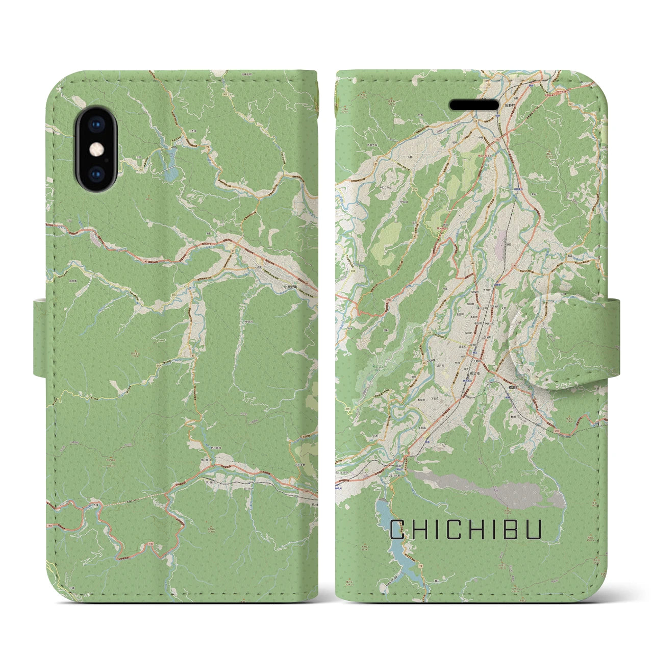 【秩父(埼玉県)】地図柄iPhoneケース(手帳タイプ)ナチュラル・iPhone XS / X 用