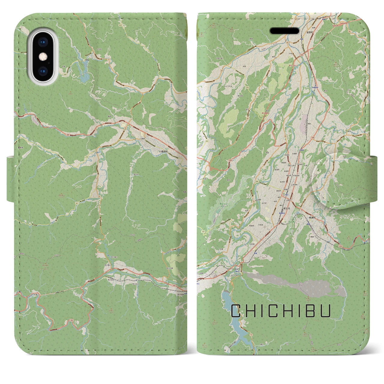 【秩父(埼玉県)】地図柄iPhoneケース(手帳タイプ)ナチュラル・iPhone XS Max 用