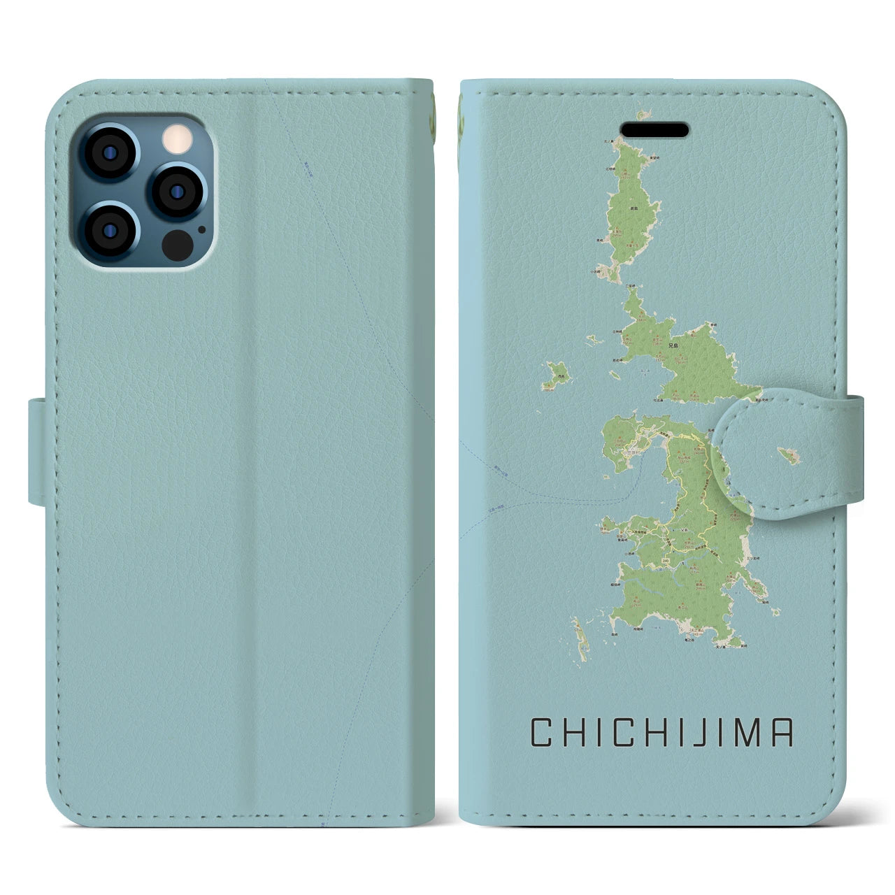 【父島(東京都)】地図柄iPhoneケース(手帳タイプ)ナチュラル・iPhone 12 / 12 Pro 用