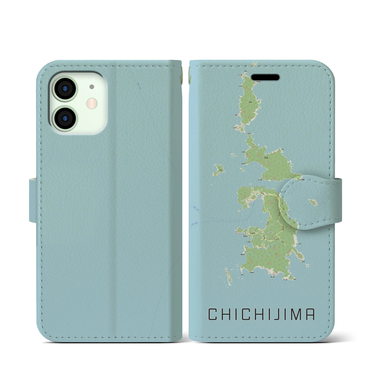 【父島(東京都)】地図柄iPhoneケース(手帳タイプ)ナチュラル・iPhone 12 mini 用