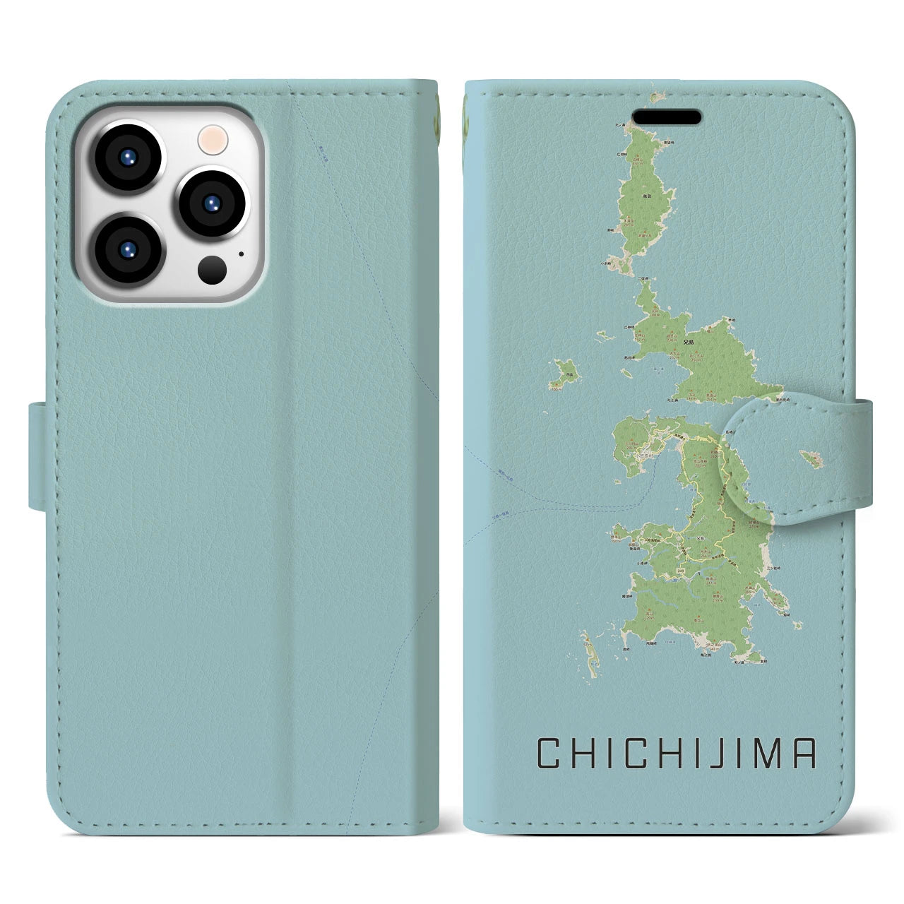 【父島(東京都)】地図柄iPhoneケース(手帳タイプ)ナチュラル・iPhone 13 Pro 用