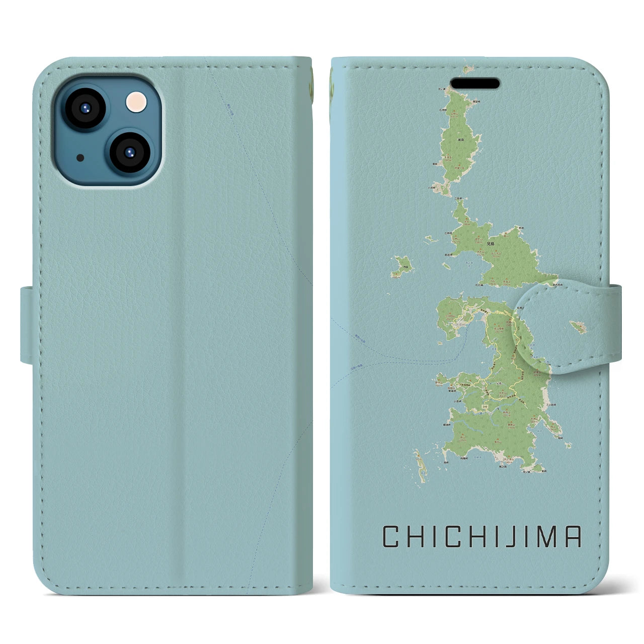 【父島(東京都)】地図柄iPhoneケース(手帳タイプ)ナチュラル・iPhone 13 用