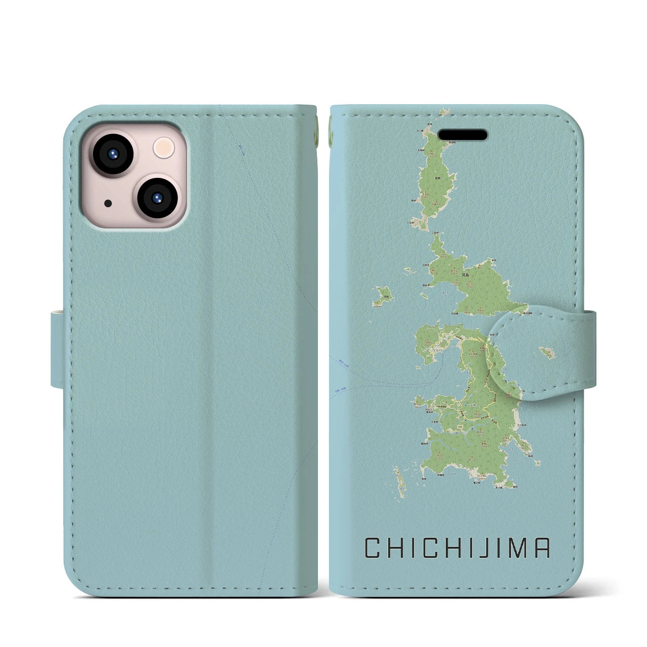 【父島(東京都)】地図柄iPhoneケース(手帳タイプ)ナチュラル・iPhone 13 mini 用