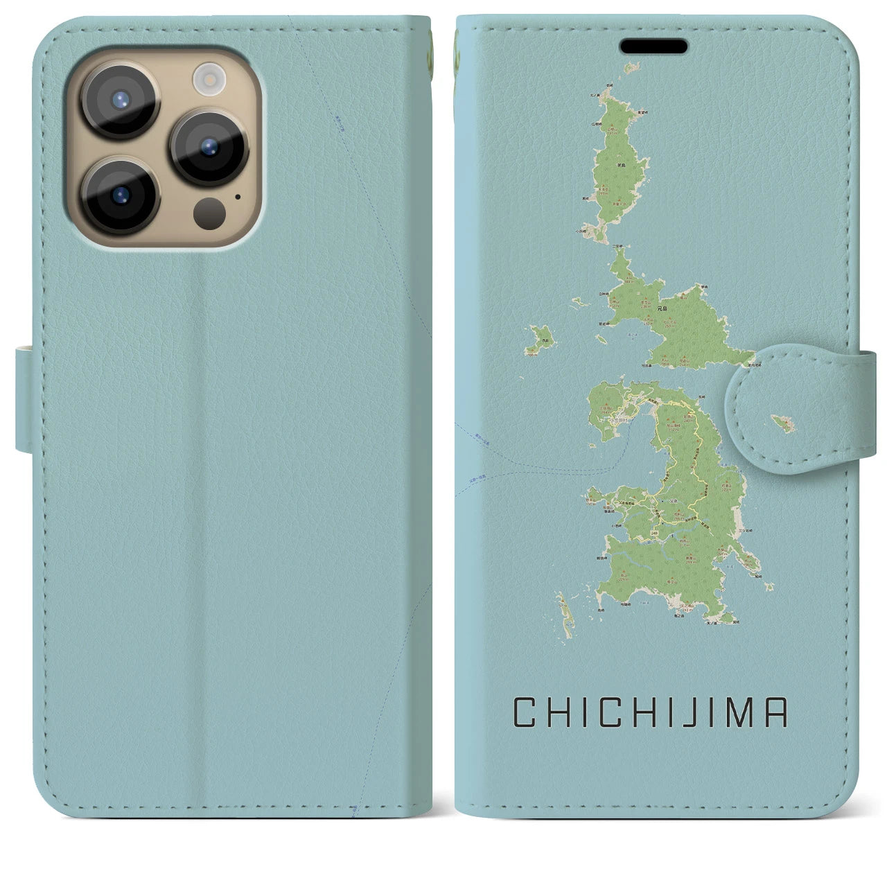【父島(東京都)】地図柄iPhoneケース(手帳タイプ)ナチュラル・iPhone 14 Pro Max 用