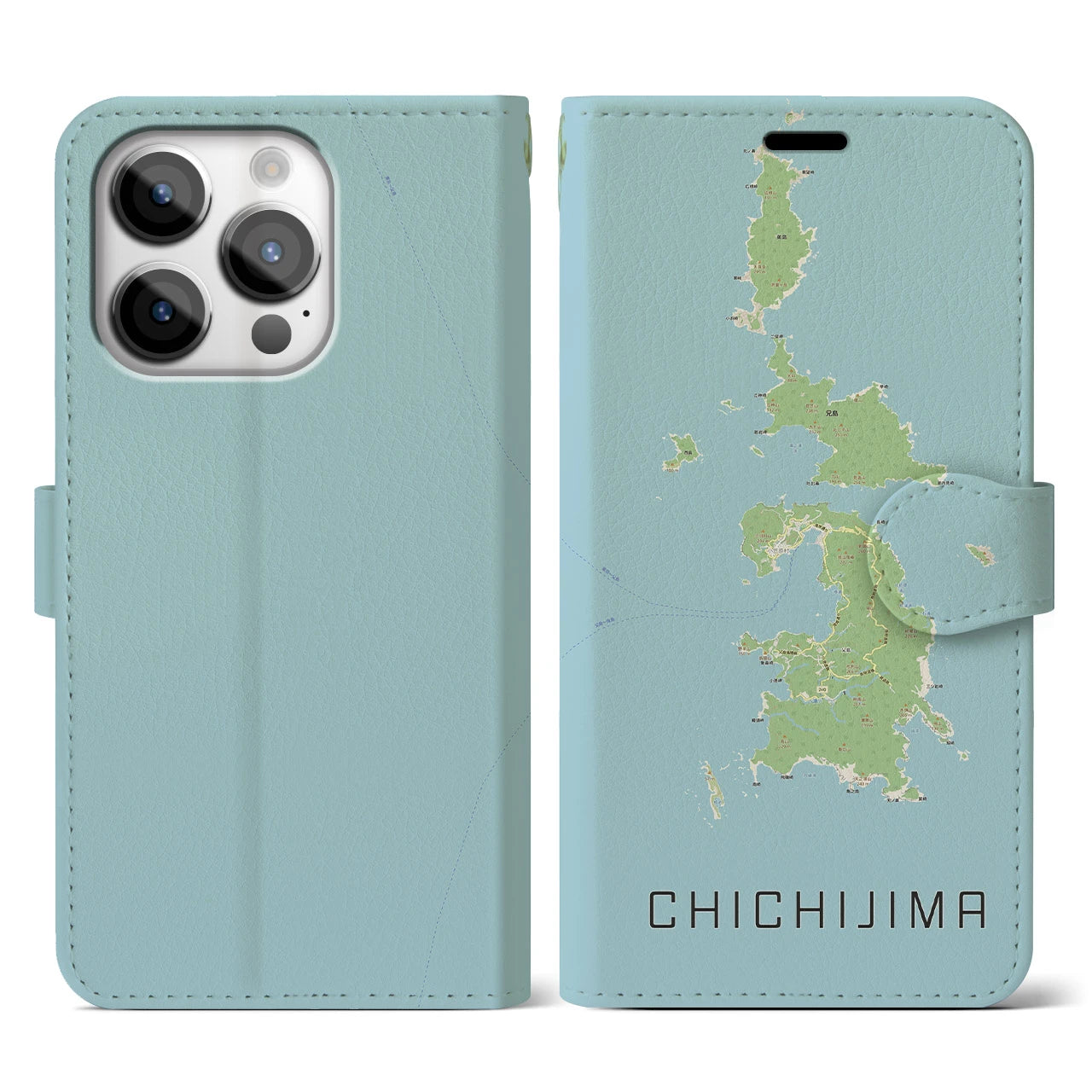 【父島(東京都)】地図柄iPhoneケース(手帳タイプ)ナチュラル・iPhone 14 Pro 用