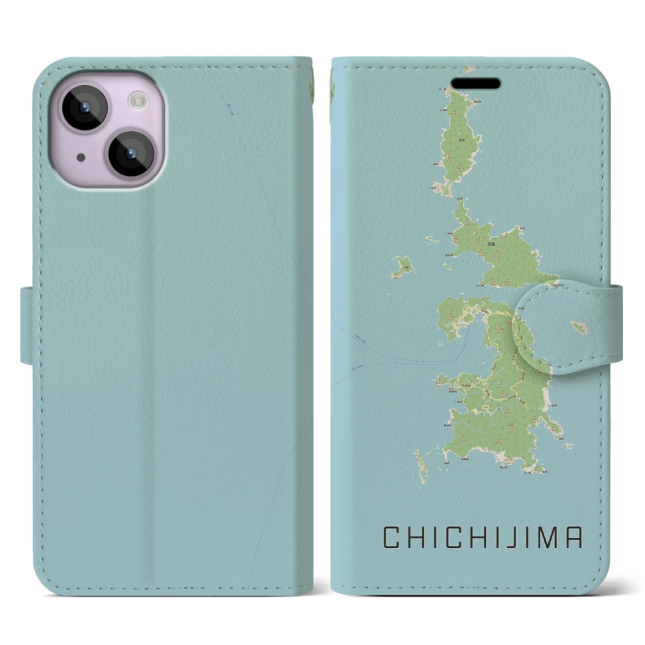【父島(東京都)】地図柄iPhoneケース(手帳タイプ)ナチュラル・iPhone 14 用