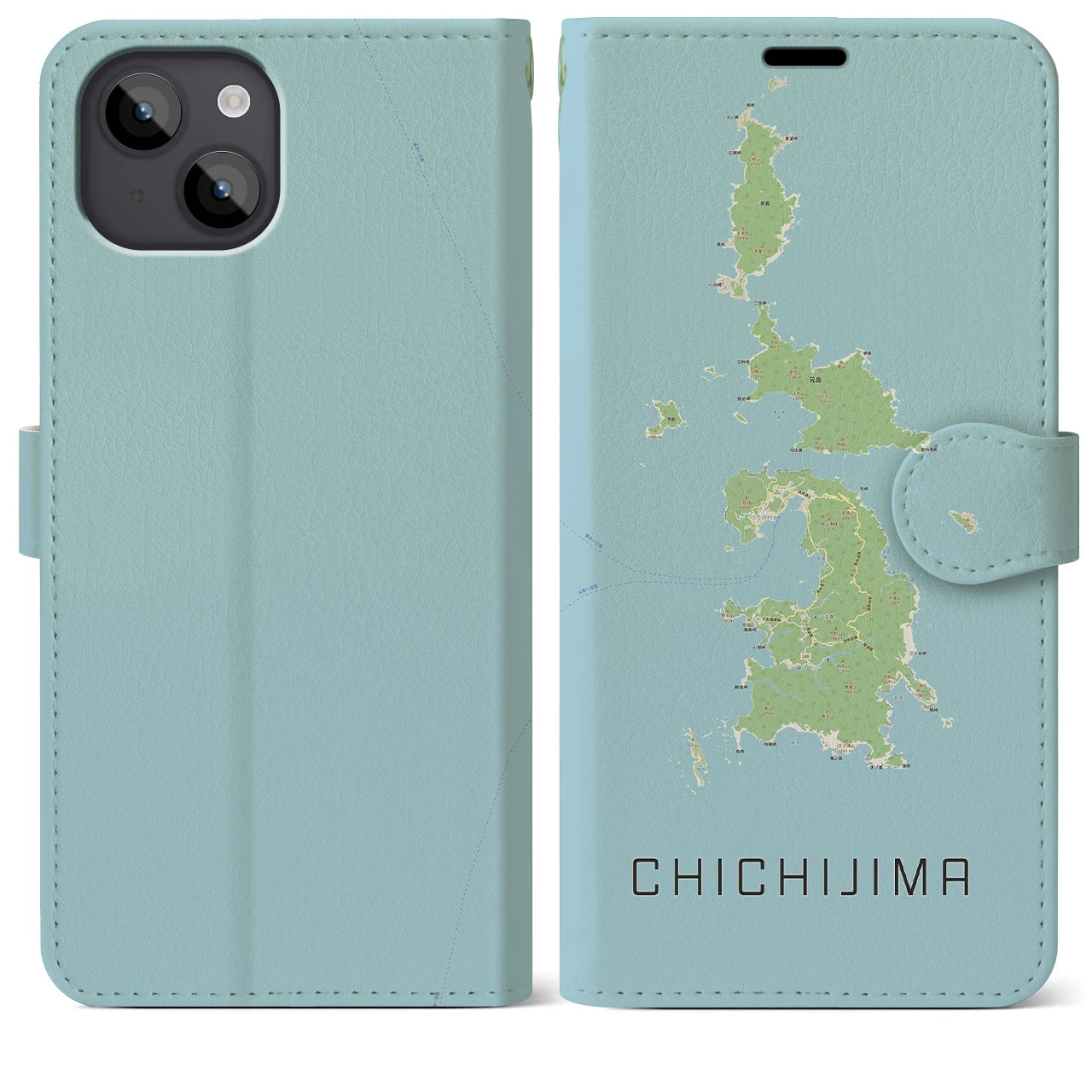 【父島(東京都)】地図柄iPhoneケース(手帳タイプ)ナチュラル・iPhone 14 Plus 用