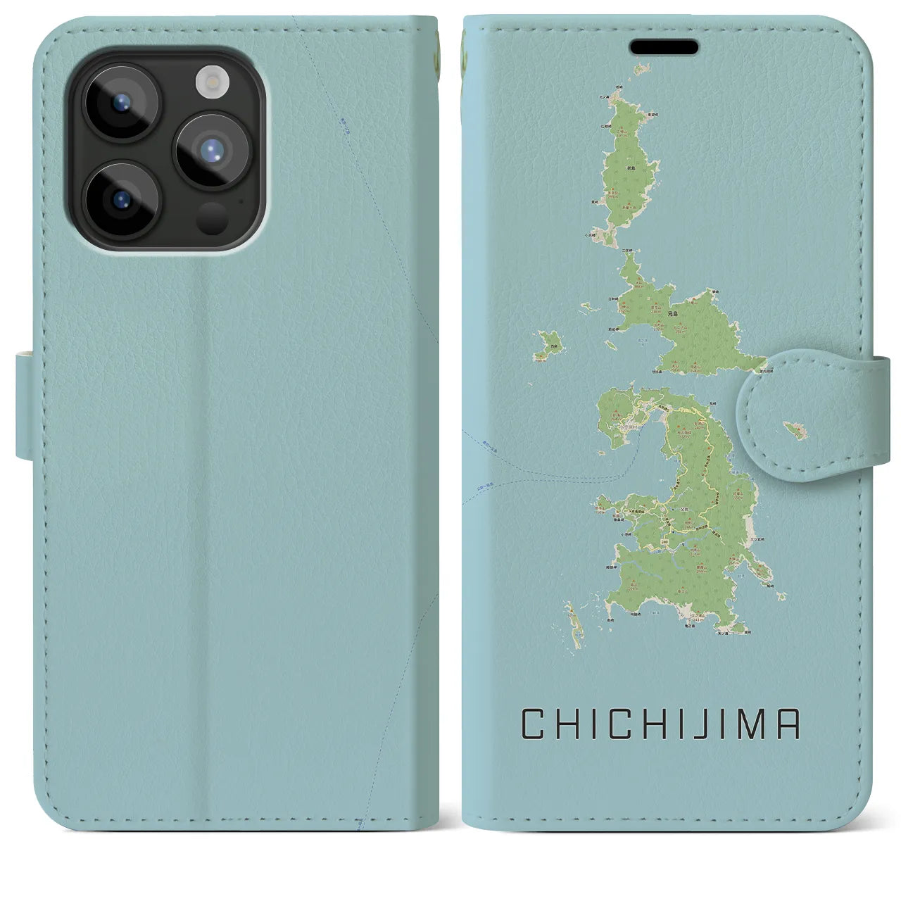【父島(東京都)】地図柄iPhoneケース(手帳タイプ)ナチュラル・iPhone 15 Pro Max 用