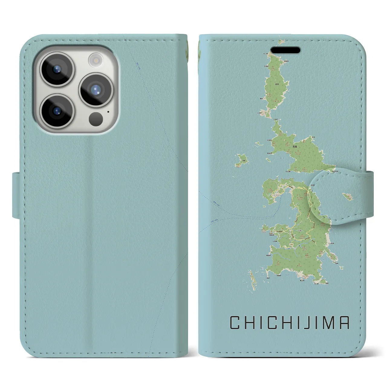 【父島(東京都)】地図柄iPhoneケース(手帳タイプ)ナチュラル・iPhone 15 Pro 用