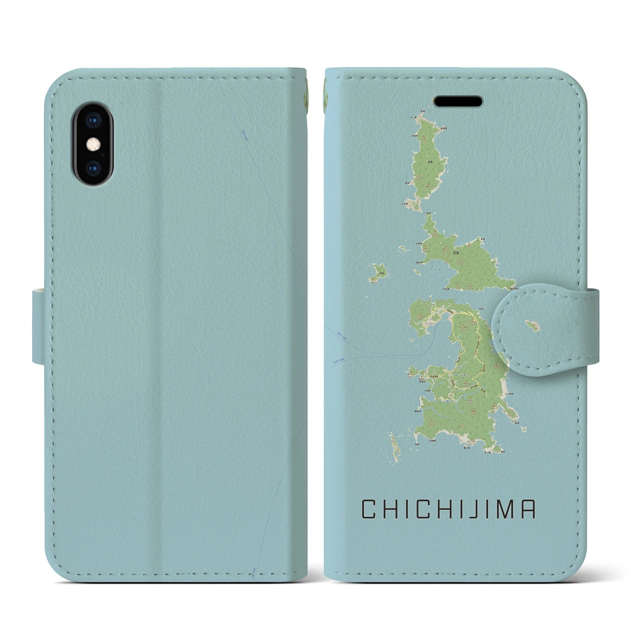 【父島(東京都)】地図柄iPhoneケース(手帳タイプ)ナチュラル・iPhone XS / X 用