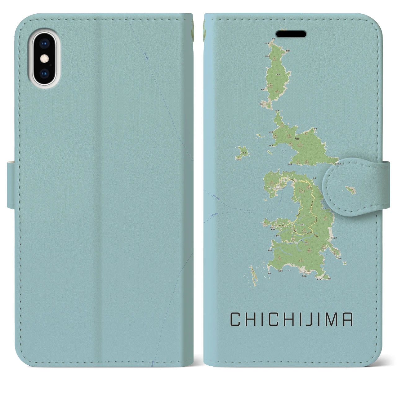 【父島(東京都)】地図柄iPhoneケース(手帳タイプ)ナチュラル・iPhone XS Max 用