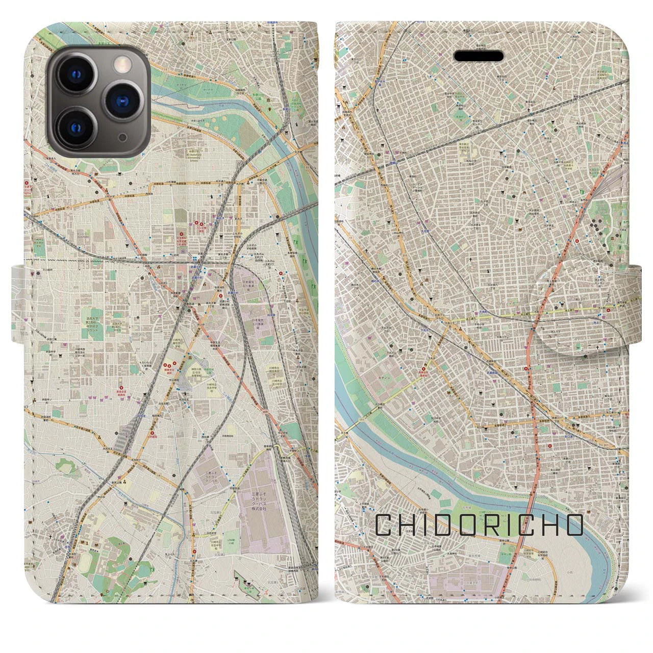 【千鳥町(東京都)】地図柄iPhoneケース(手帳タイプ)ナチュラル・iPhone 11 Pro Max 用