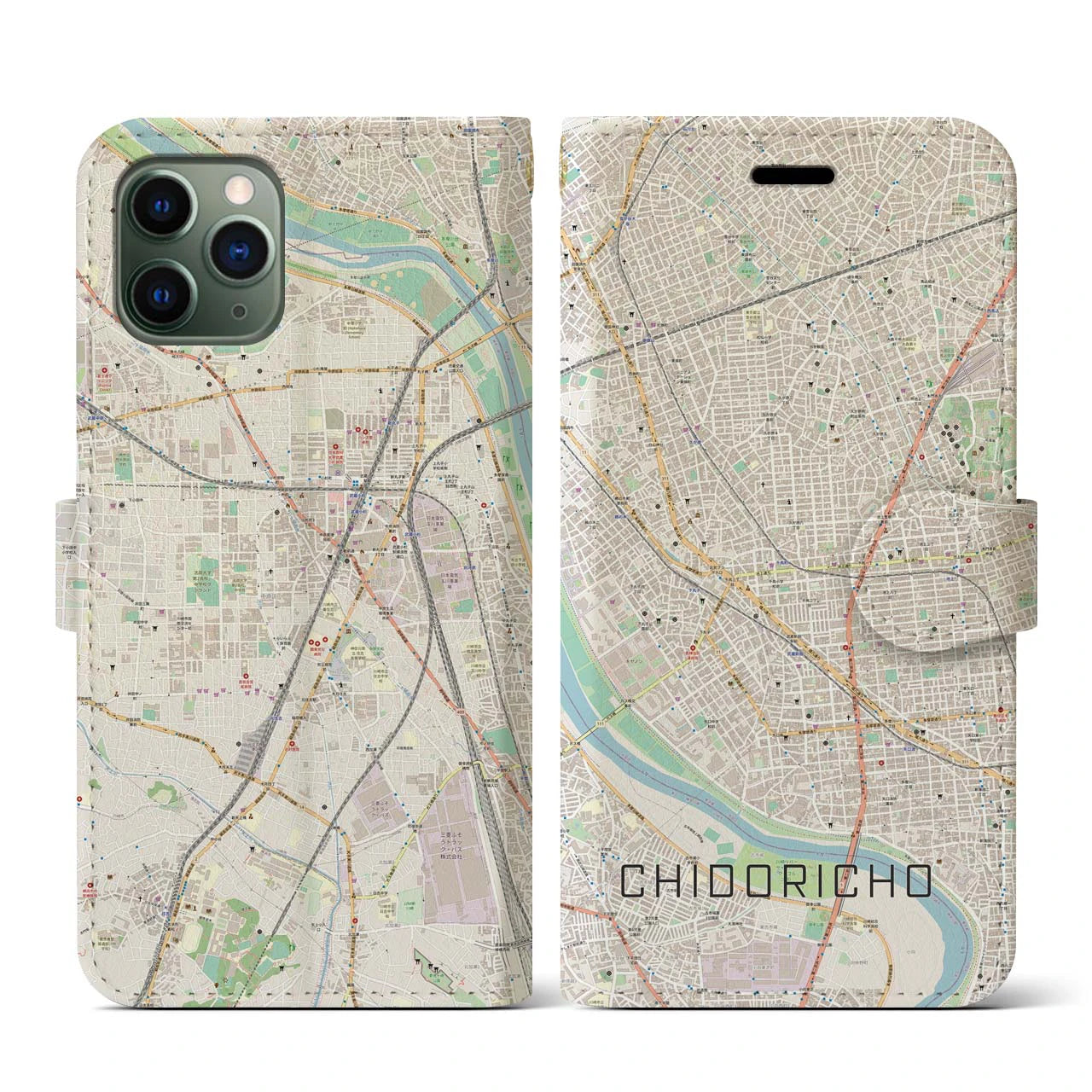 【千鳥町(東京都)】地図柄iPhoneケース(手帳タイプ)ナチュラル・iPhone 11 Pro 用