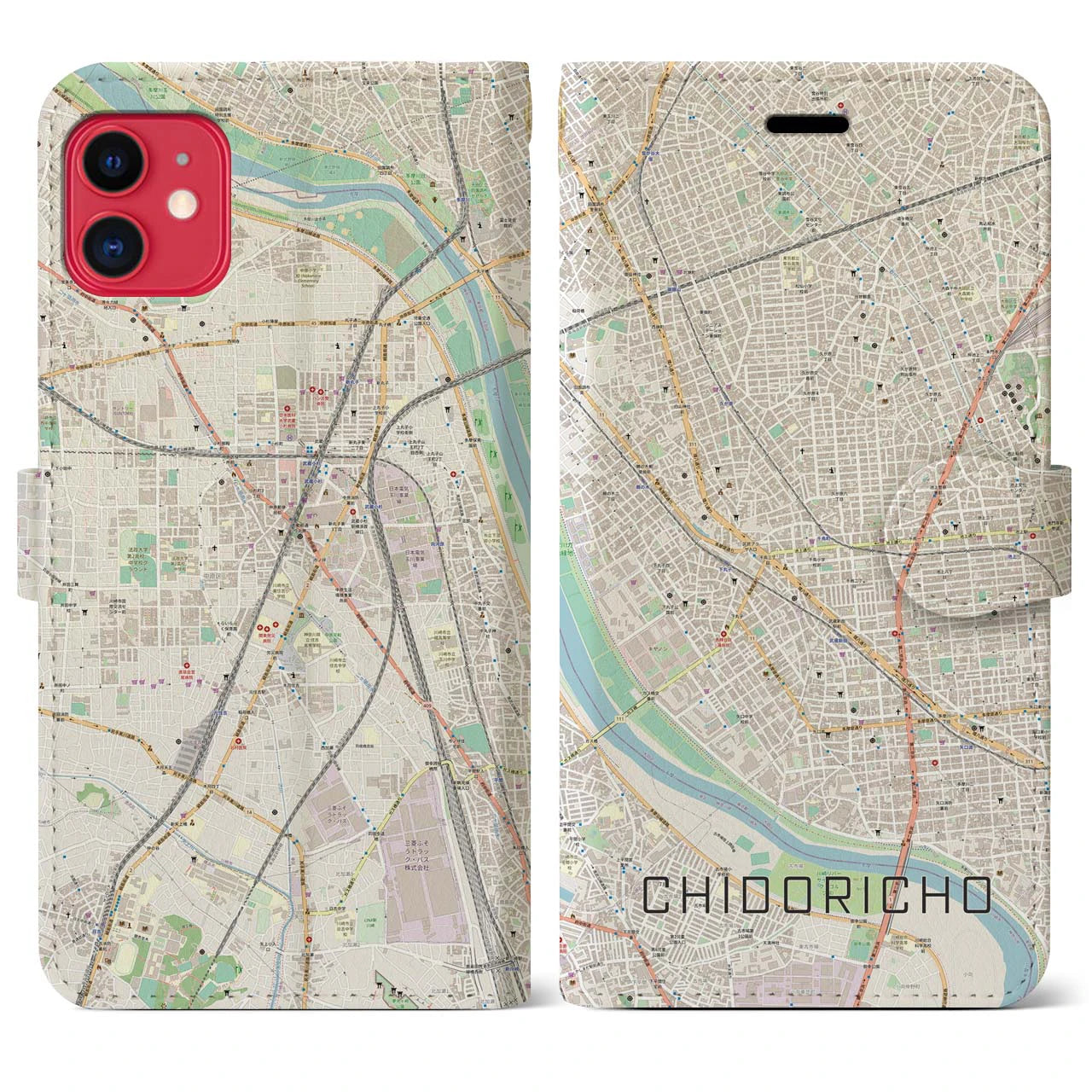【千鳥町(東京都)】地図柄iPhoneケース(手帳タイプ)ナチュラル・iPhone 11 用