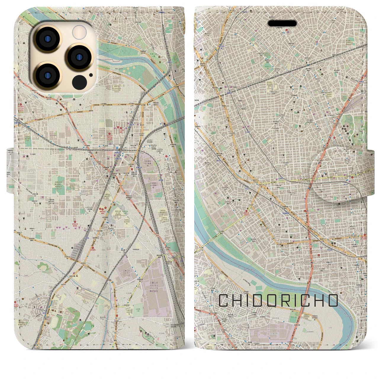 【千鳥町(東京都)】地図柄iPhoneケース(手帳タイプ)ナチュラル・iPhone 12 Pro Max 用